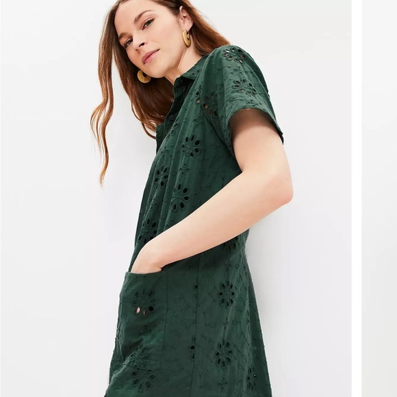 Loft Green Eyelet pocket Shirt Dress size 0 - Picture 2 of 8